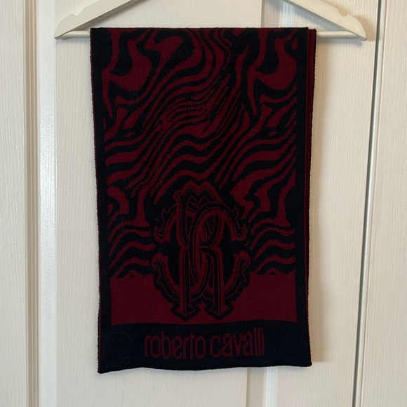 ROBERTO CAVALLI Red Wool Blend Tiger Print Mens Scarf l - Picture 1 of 5